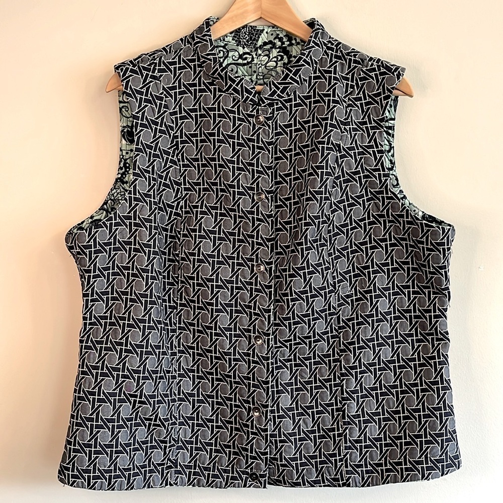 QUILTED Artisan Vest REVERSIBLE Floral Geometric Patterns Size XL Snaps - Picture 3 of 5
